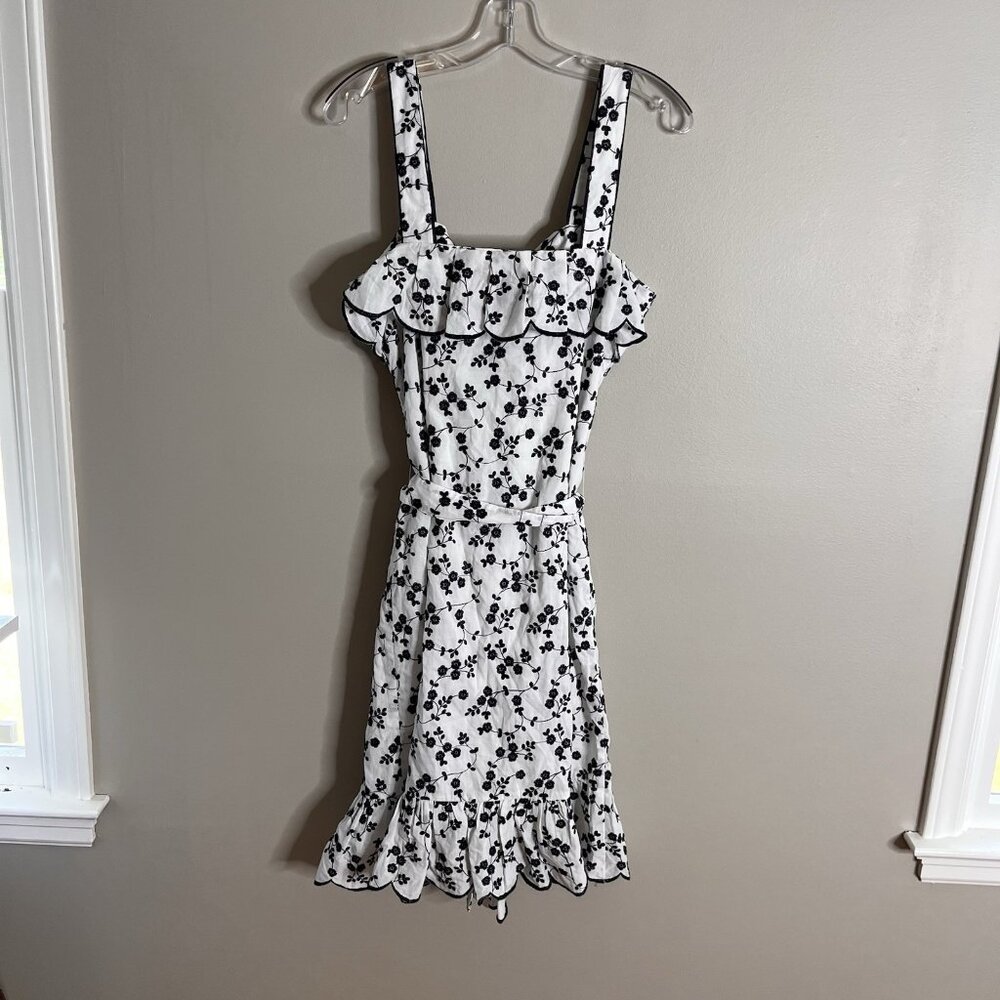 Ann Taylor Size Medium White Eyelet Navy Ruffle Dress Button Front - Picture 6 of 7